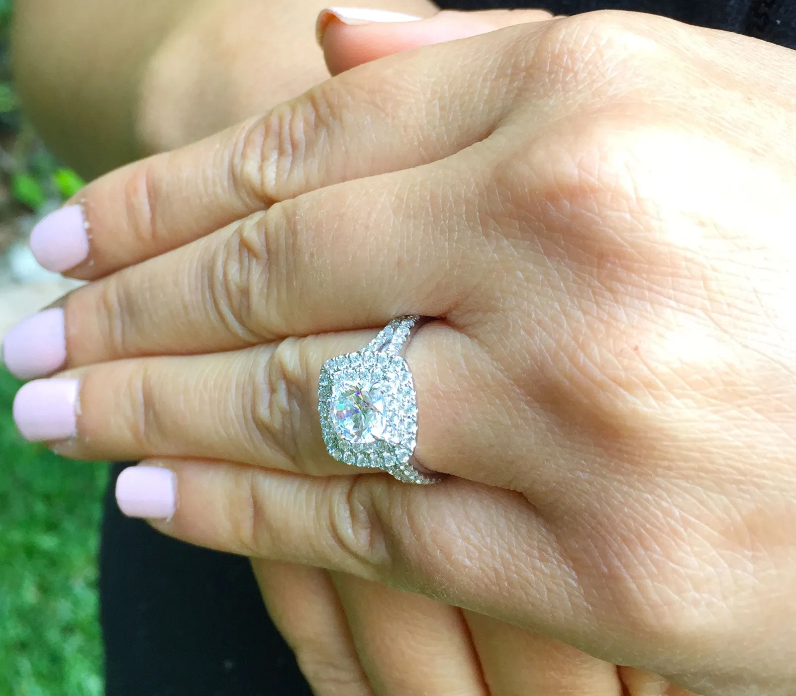 Large 2.30Ctw Women's 14k solid white gold cushion cut moissanite and natural diamond engagement ring Bridal Wedding Halo