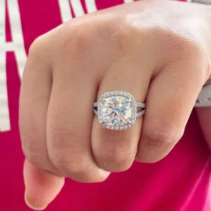 Large 5.70Ctw Women's 14k Solid White Gold Cushion Cut Forever One Moissanite And Natural Diamond Engagement Ring Bridal Wedding Halo