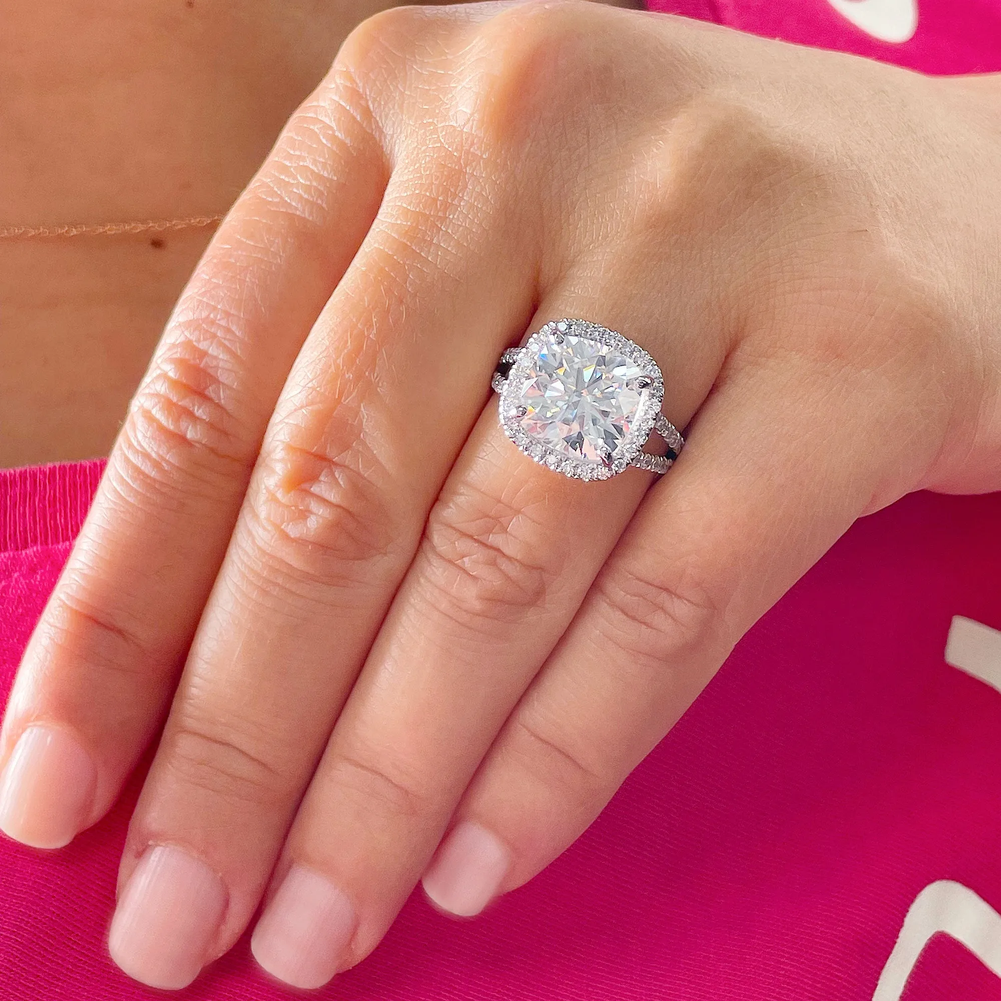 Large 5.70Ctw Women's 14k Solid White Gold Cushion Cut Forever One Moissanite And Natural Diamond Engagement Ring Bridal Wedding Halo