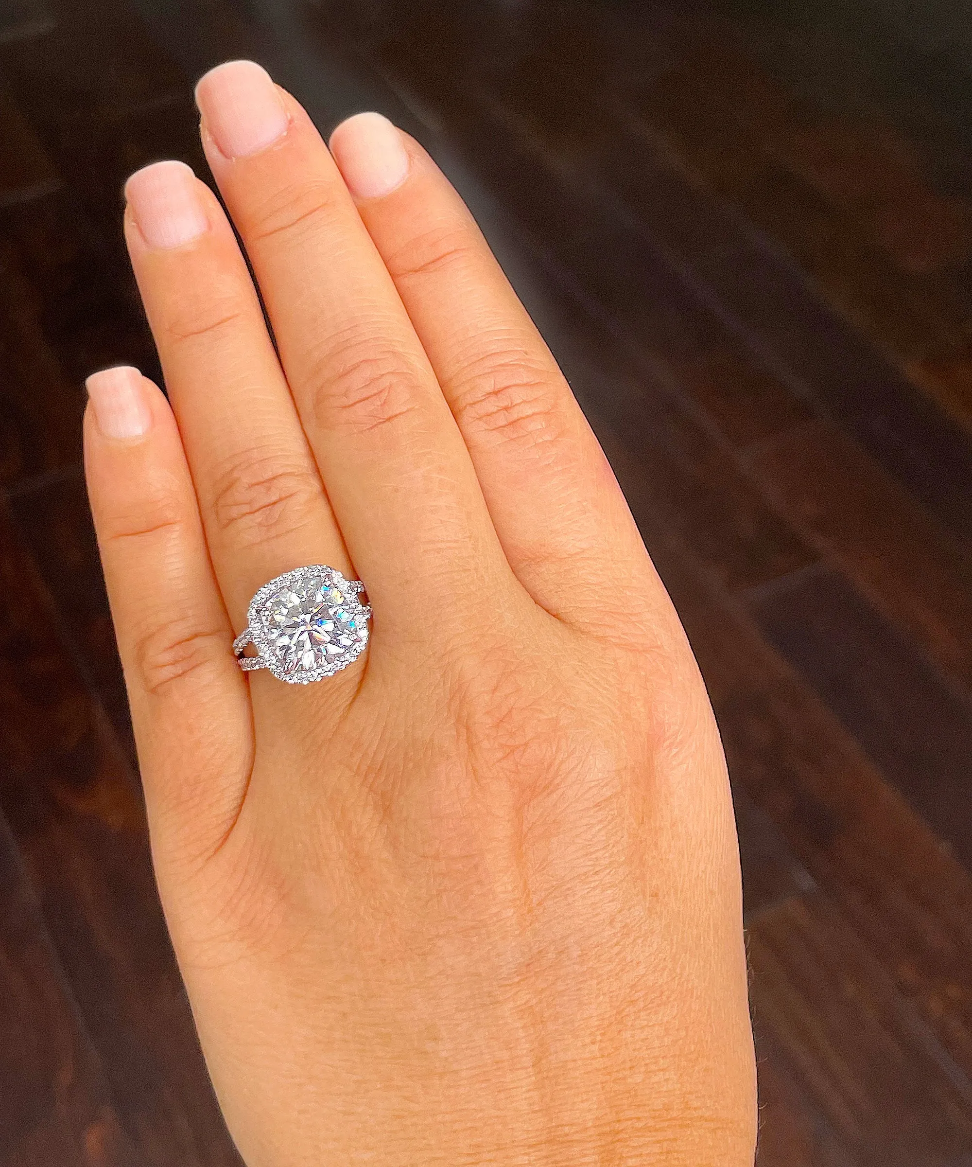 Large 5.70Ctw Women's 14k Solid White Gold Cushion Cut Forever One Moissanite And Natural Diamond Engagement Ring Bridal Wedding Halo