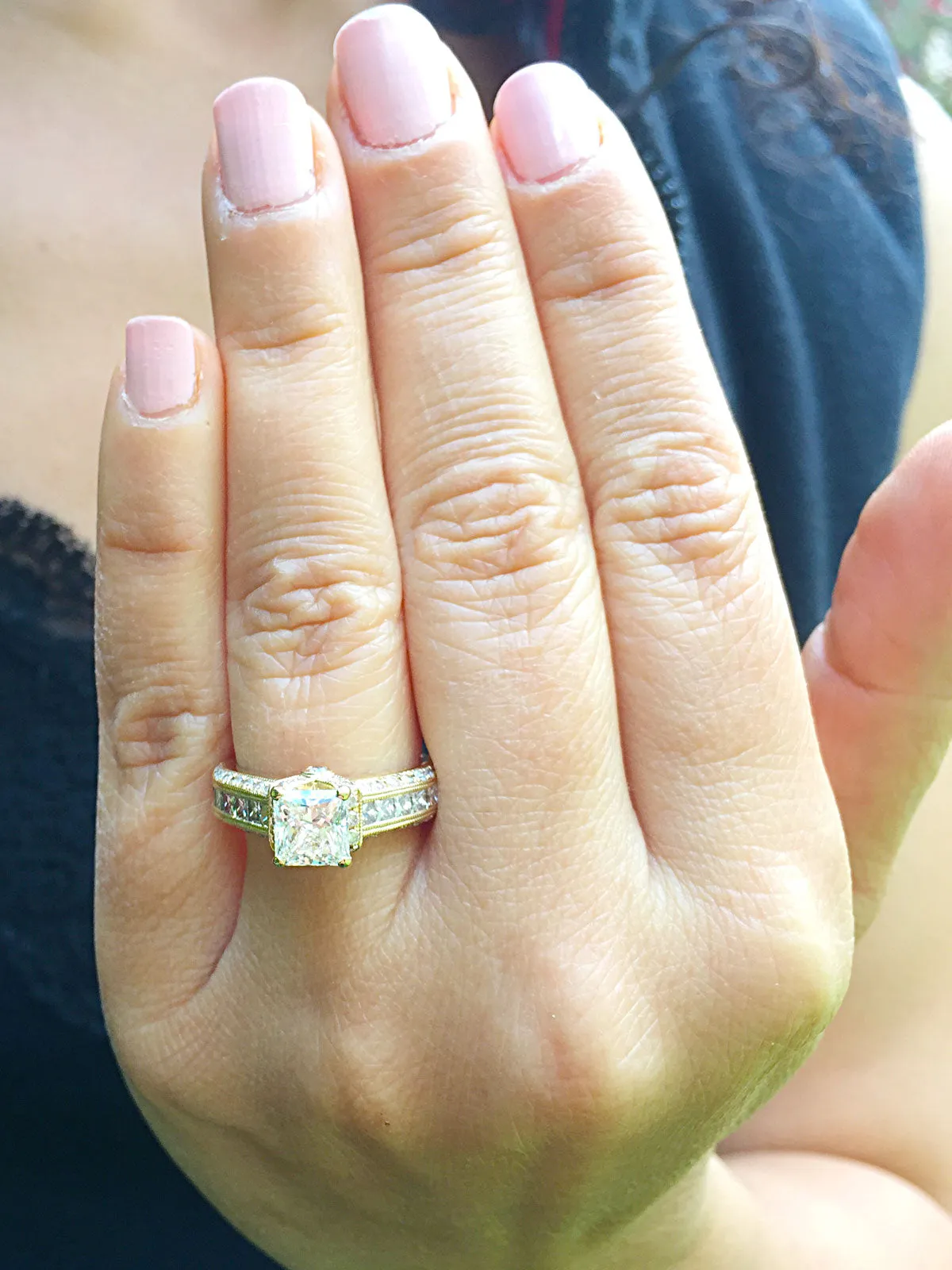 Large Heavy Women's 14k solid yellow gold princess cut forever one moissanite and natural diamond engagement ring Bridal Wedding 2.70ct