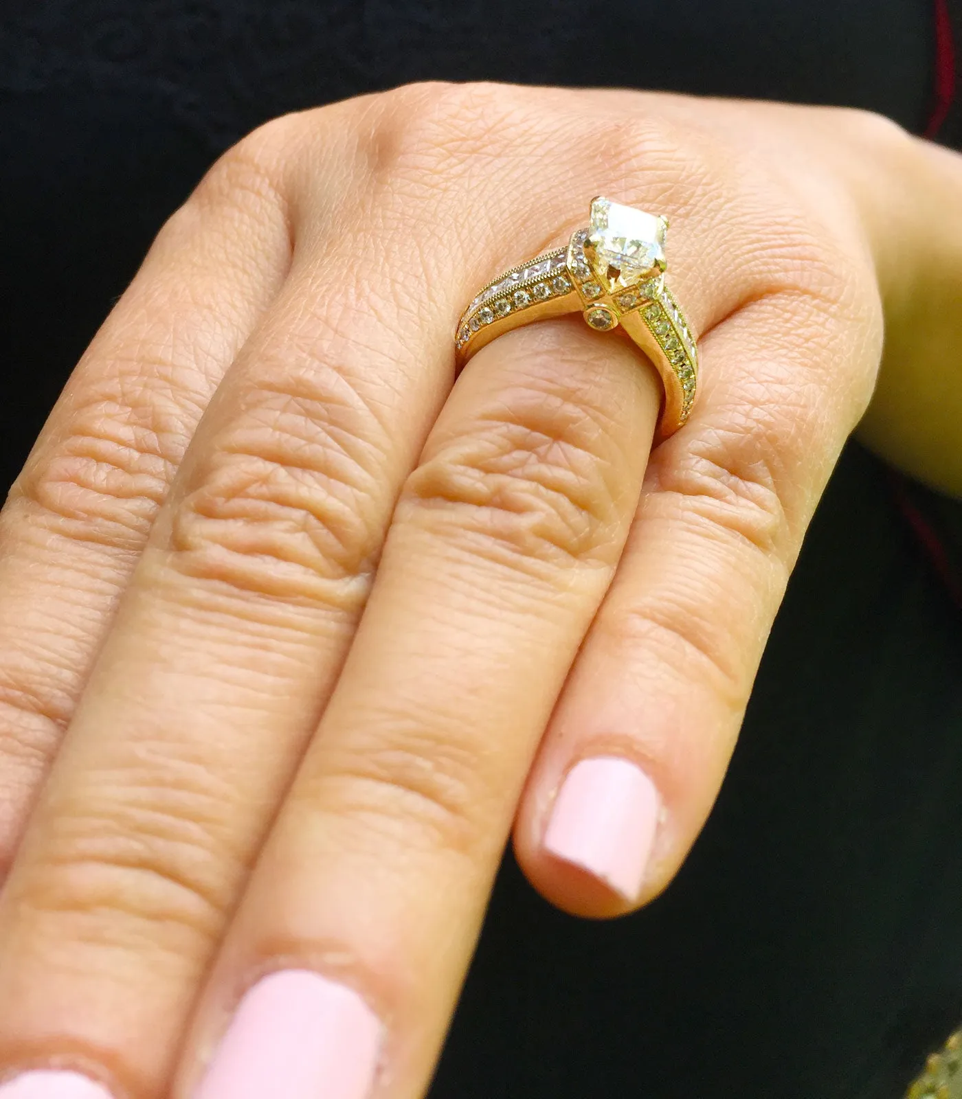 Large Heavy Women's 14k solid yellow gold princess cut forever one moissanite and natural diamond engagement ring Bridal Wedding 2.70ct