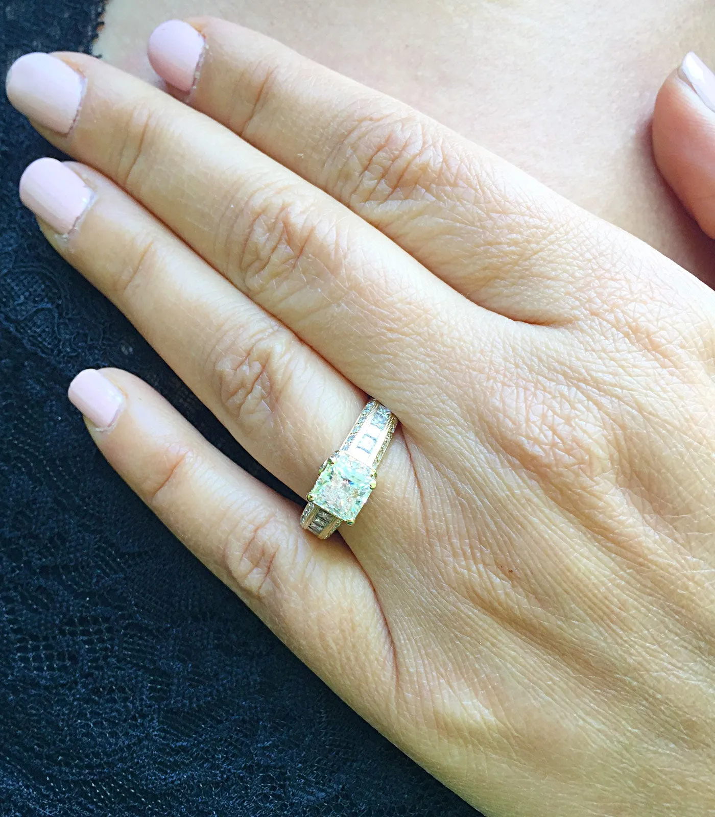 Large Heavy Women's 14k solid yellow gold princess cut forever one moissanite and natural diamond engagement ring Bridal Wedding 2.70ct