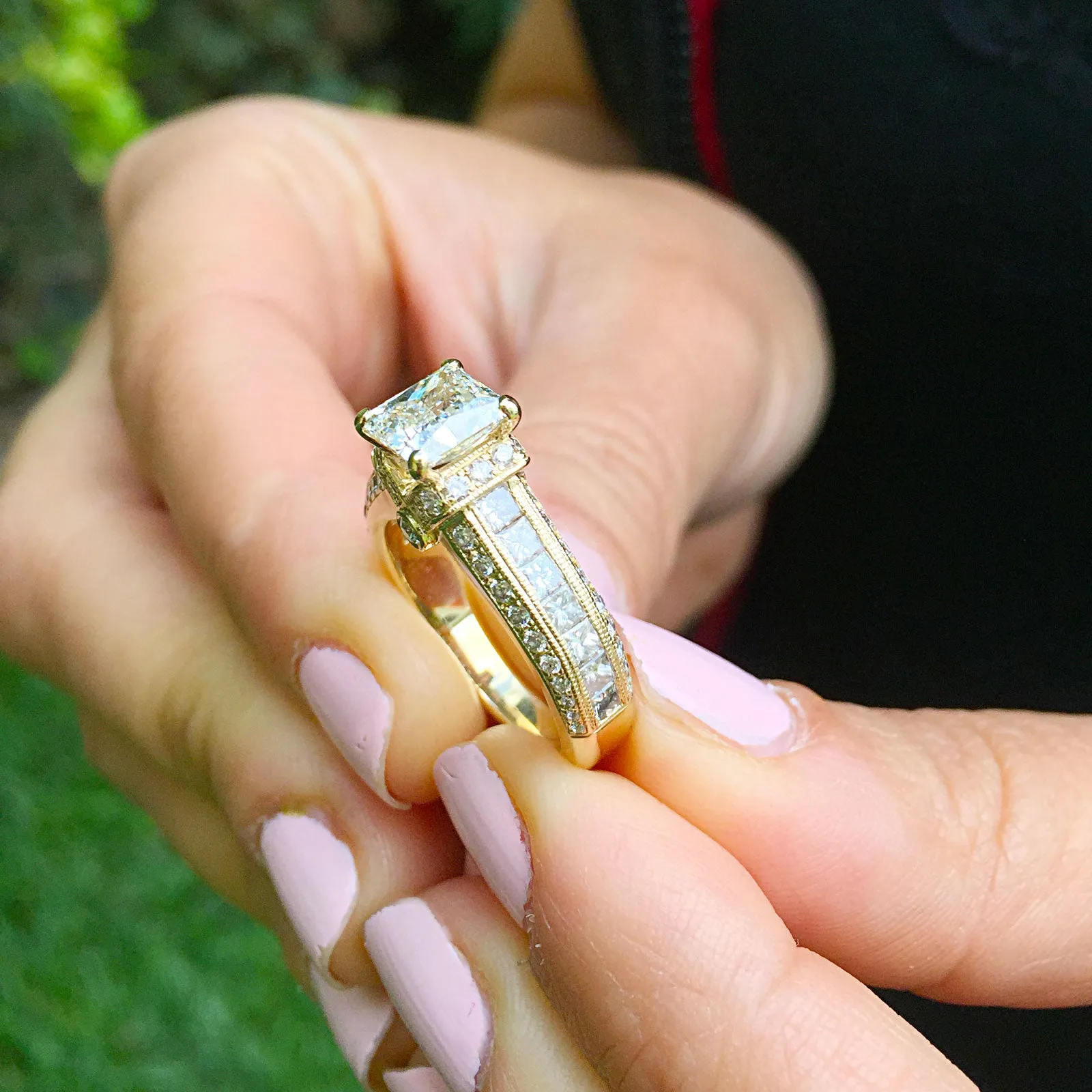 Large Heavy Women's 14k solid yellow gold princess cut forever one moissanite and natural diamond engagement ring Bridal Wedding 2.70ct