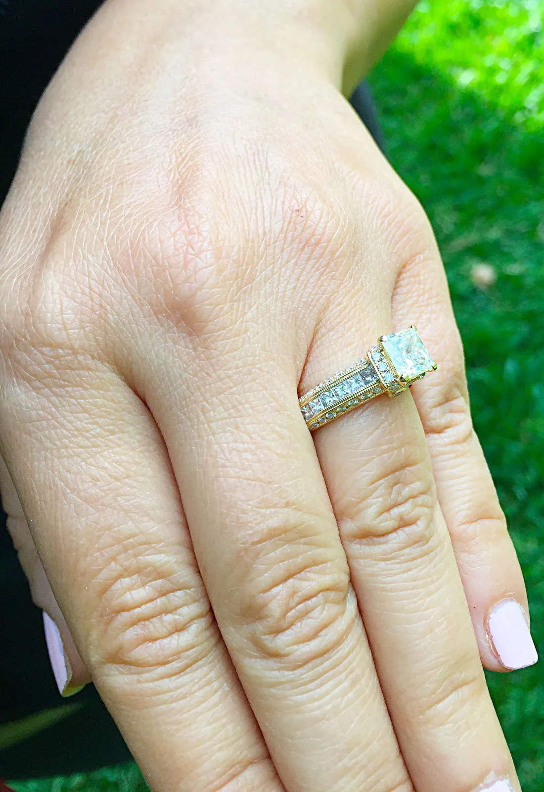 Large Heavy Women's 14k solid yellow gold princess cut forever one moissanite and natural diamond engagement ring Bridal Wedding 2.70ct