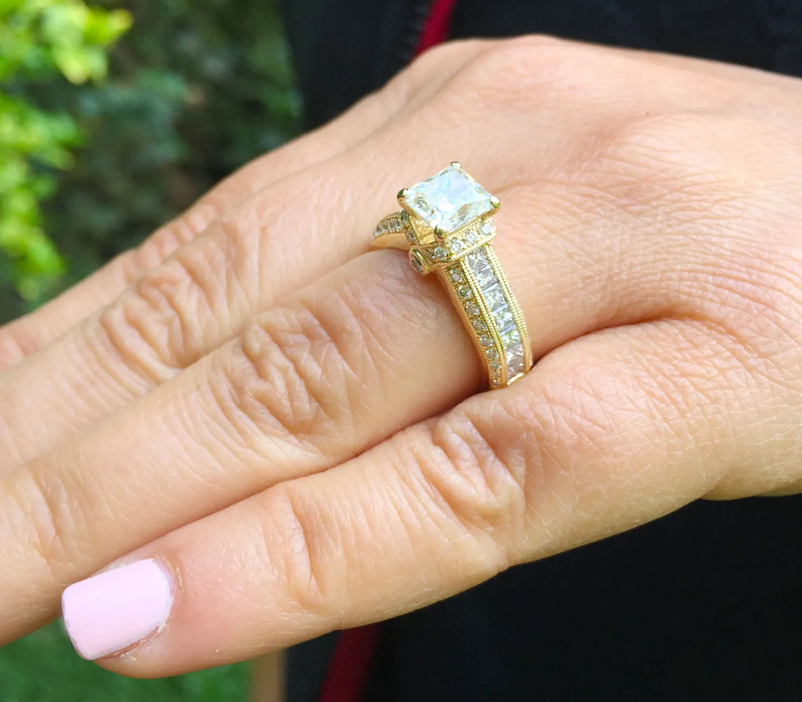 Large Heavy Women's 14k solid yellow gold princess cut forever one moissanite and natural diamond engagement ring Bridal Wedding 2.70ct