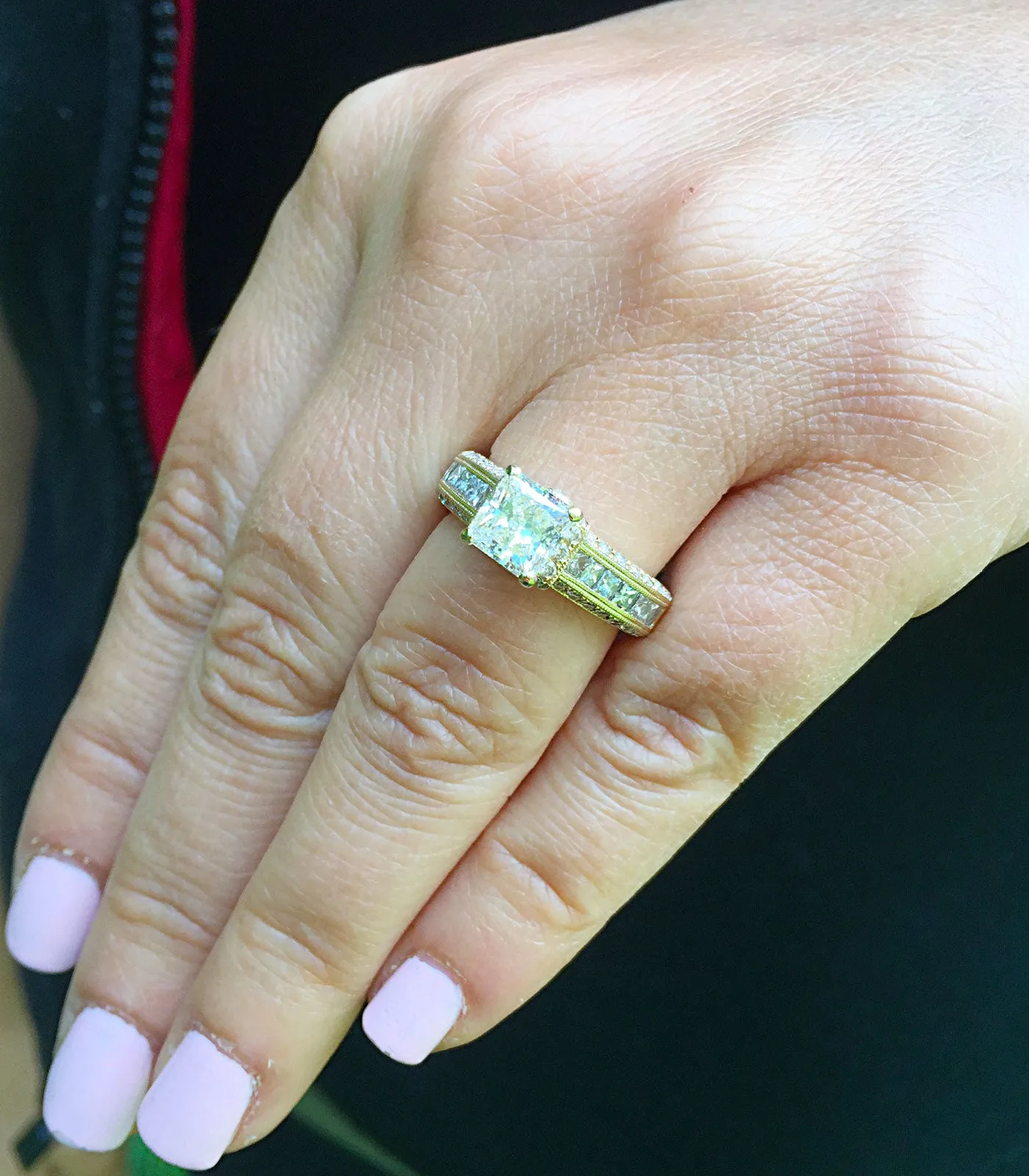 Large Heavy Women's 14k solid yellow gold princess cut forever one moissanite and natural diamond engagement ring Bridal Wedding 2.70ct