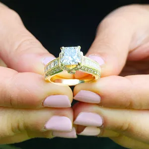 Large Heavy Women's 14k solid yellow gold princess cut forever one moissanite and natural diamond engagement ring Bridal Wedding 2.70ct