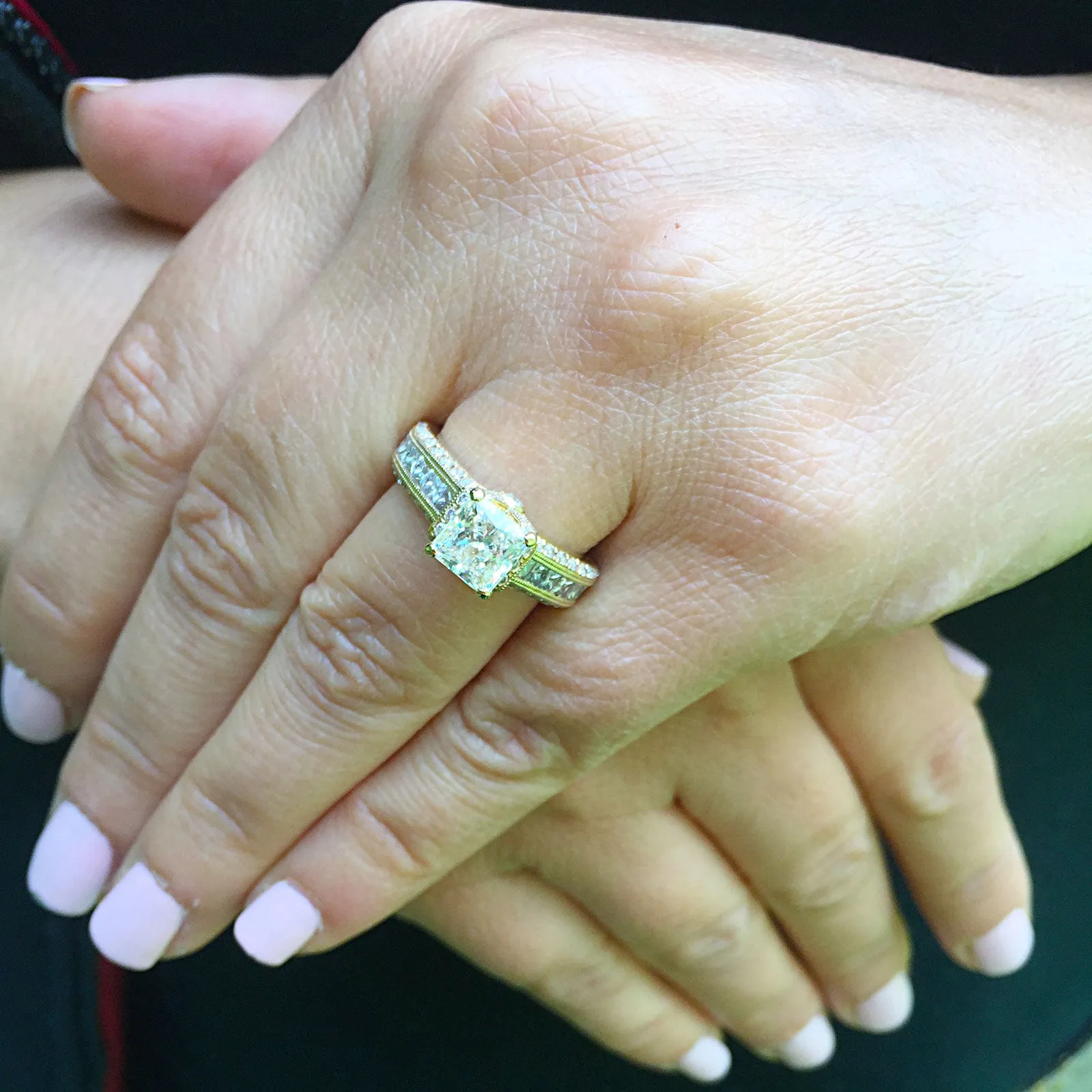 Large Heavy Women's 14k solid yellow gold princess cut forever one moissanite and natural diamond engagement ring Bridal Wedding 2.70ct