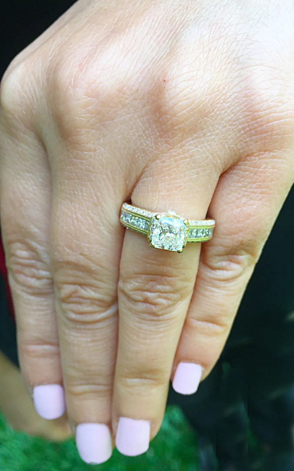 Large Heavy Women's 14k solid yellow gold princess cut forever one moissanite and natural diamond engagement ring Bridal Wedding 2.70ct