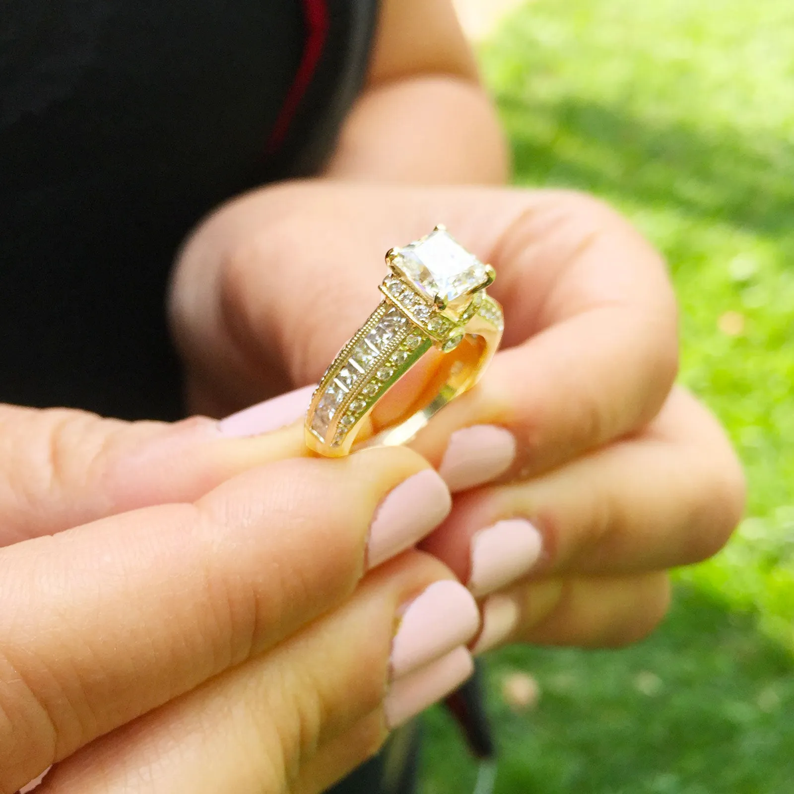 Large Heavy Women's 14k solid yellow gold princess cut forever one moissanite and natural diamond engagement ring Bridal Wedding 2.70ct