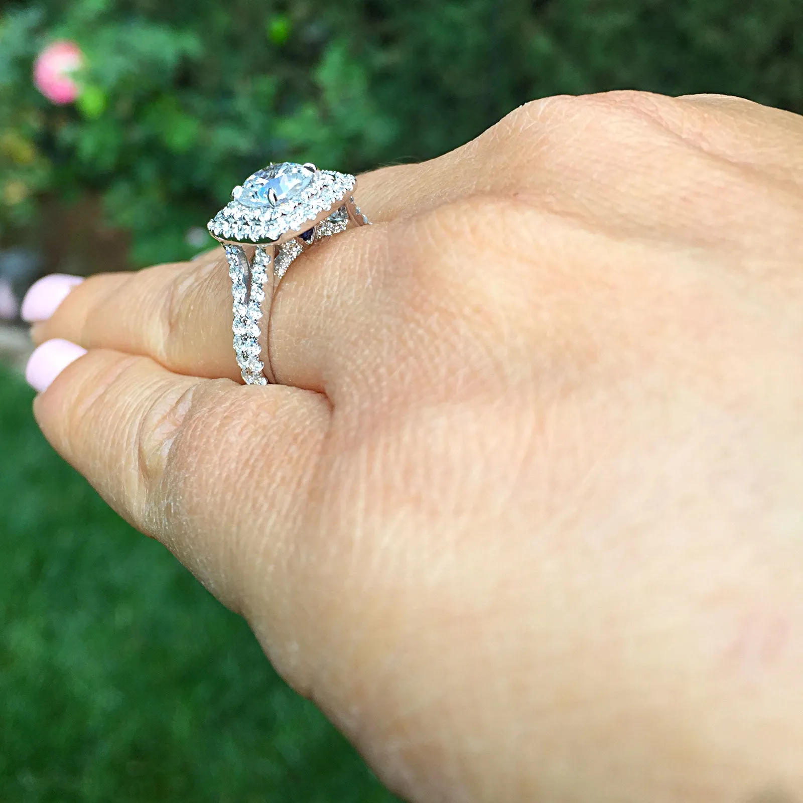 Large Women's 14k solid white gold cushion cut forever one moissanite and natural diamond engagement ring Bridal Wedding Halo 2.30ct
