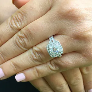 Large Women's 14k solid white gold cushion cut forever one moissanite and natural diamond engagement ring Bridal Wedding Halo 2.30ct