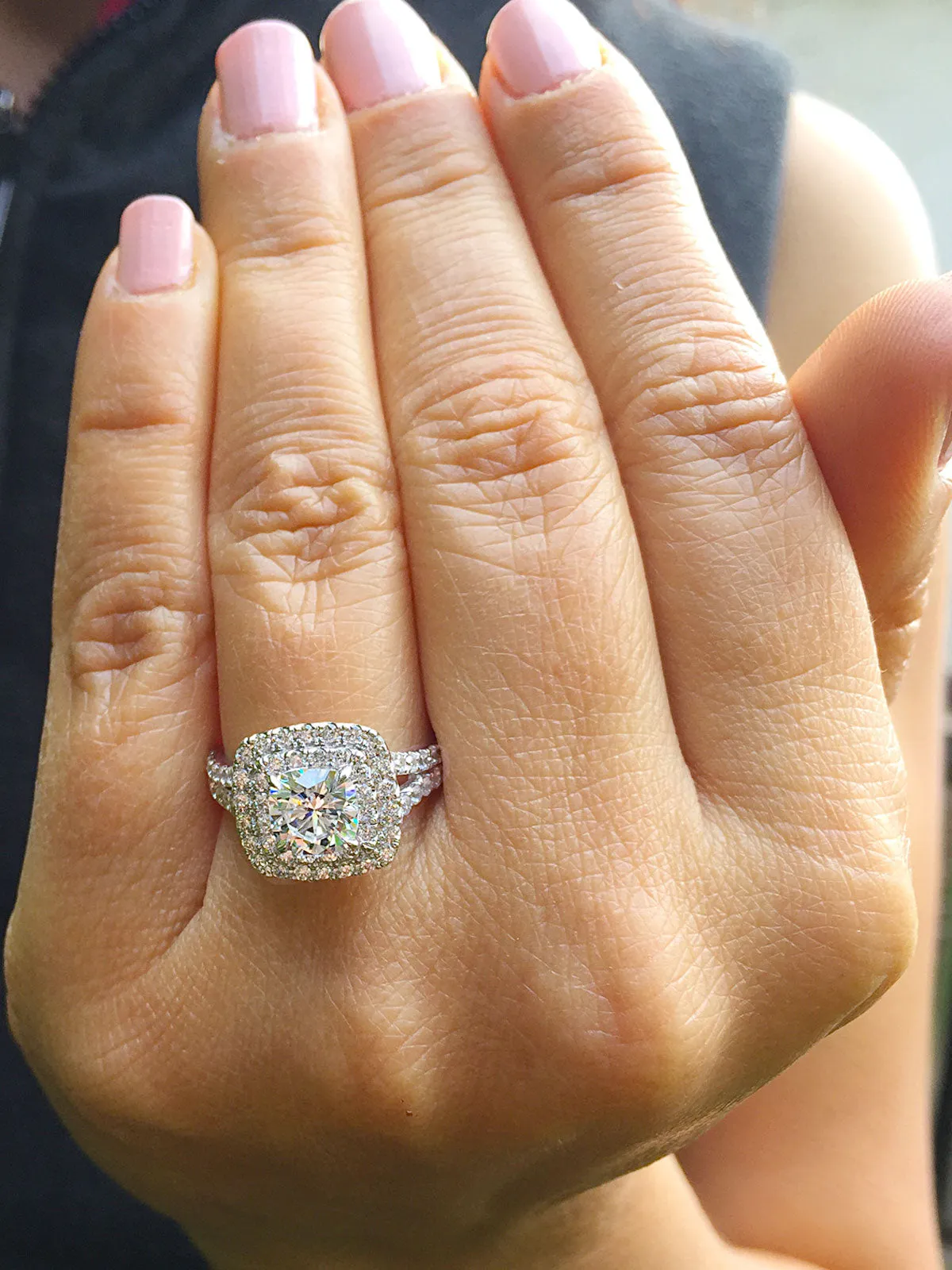 Large Women's 14k solid white gold cushion cut forever one moissanite and natural diamond engagement ring Bridal Wedding Halo 2.30ct