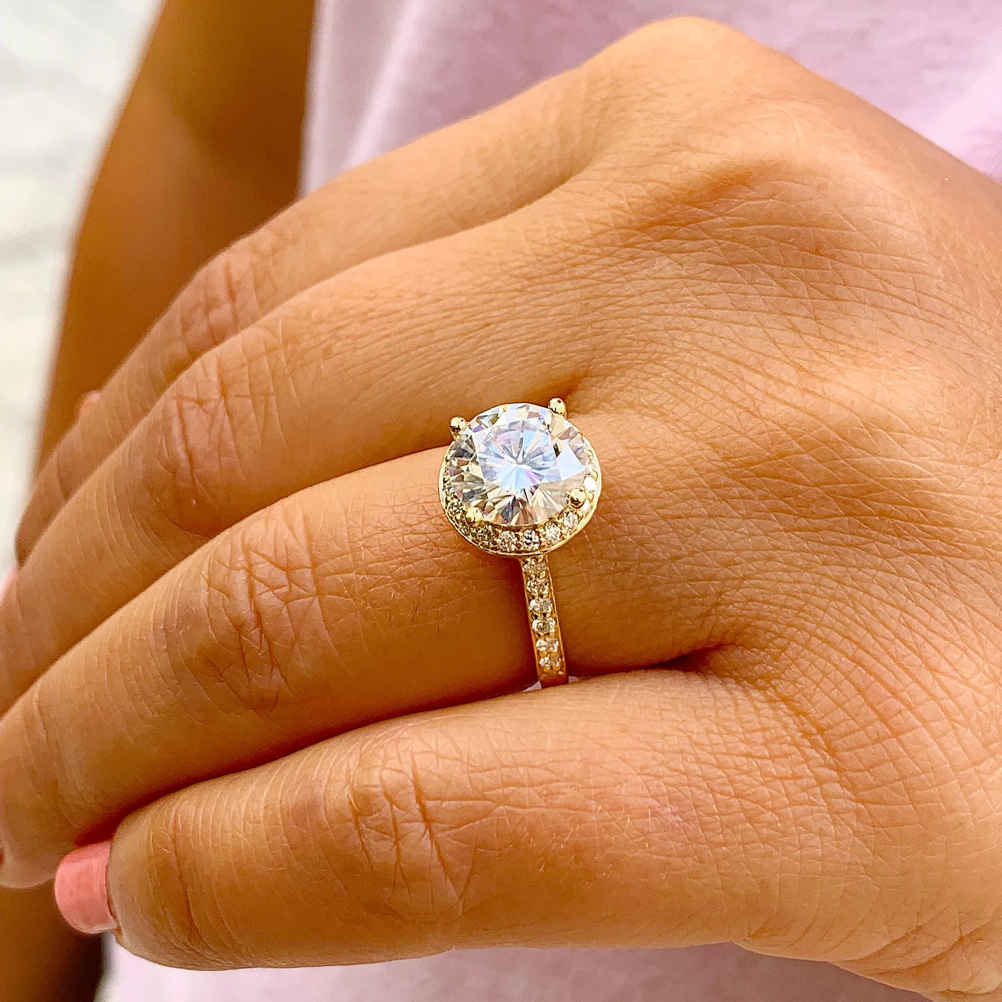 Large Women's 14K White Gold Round Cut Moissanite Diamond Engagement Ring Halo Prong Bridal Wedding Halo Natural Diamonds 3.30ctw