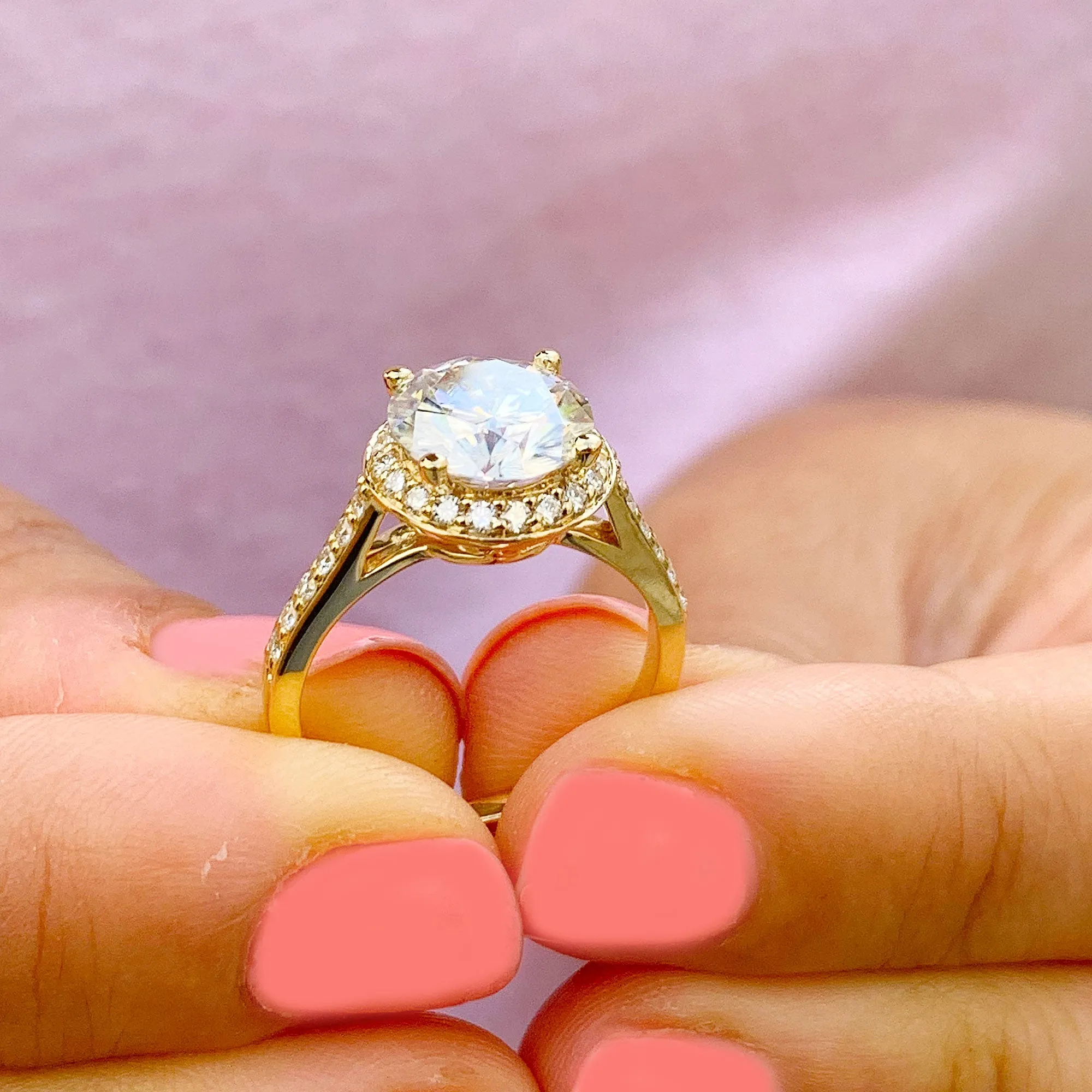 Large Women's 14K White Gold Round Cut Moissanite Diamond Engagement Ring Halo Prong Bridal Wedding Halo Natural Diamonds 3.30ctw