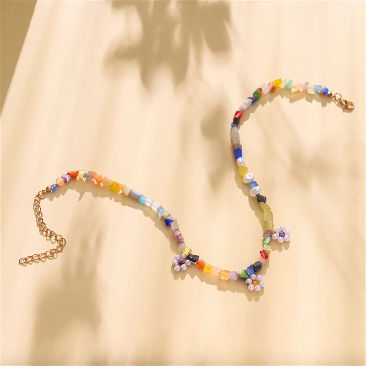 Lavender Resin & Pearl Multicolor Floral Beaded Necklace