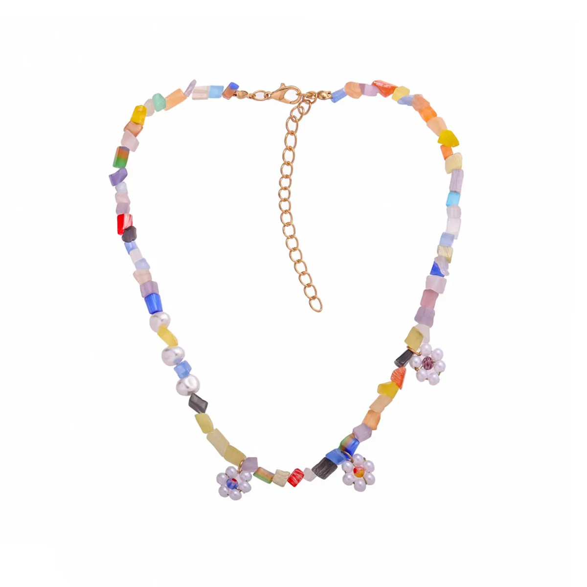 Lavender Resin & Pearl Multicolor Floral Beaded Necklace