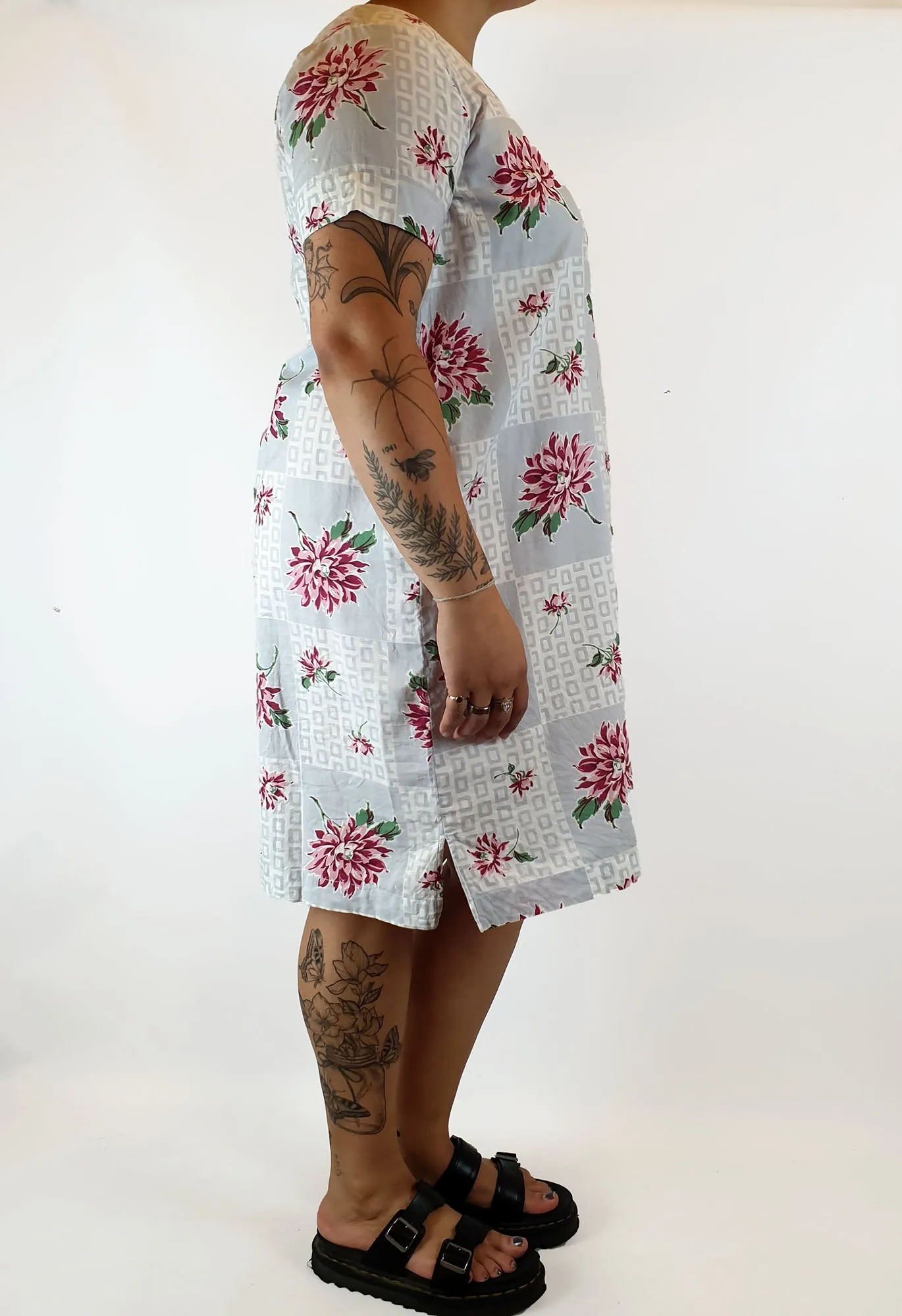 Lazybones grey cotton dress with floral print size XL