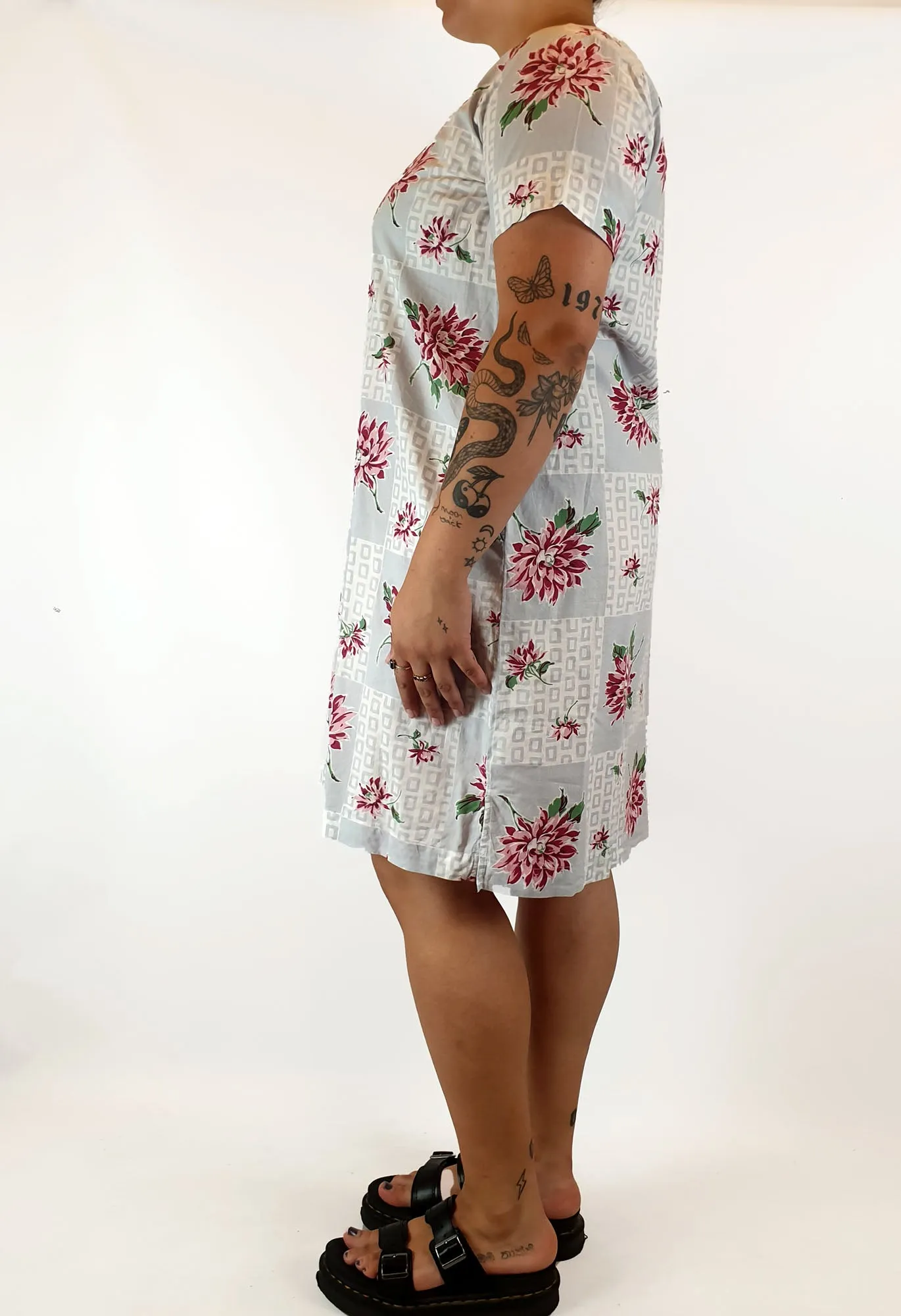 Lazybones grey cotton dress with floral print size XL