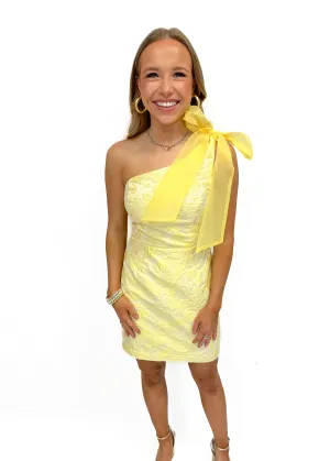 LBLOX One Shoulder Bow Dress - Lemon