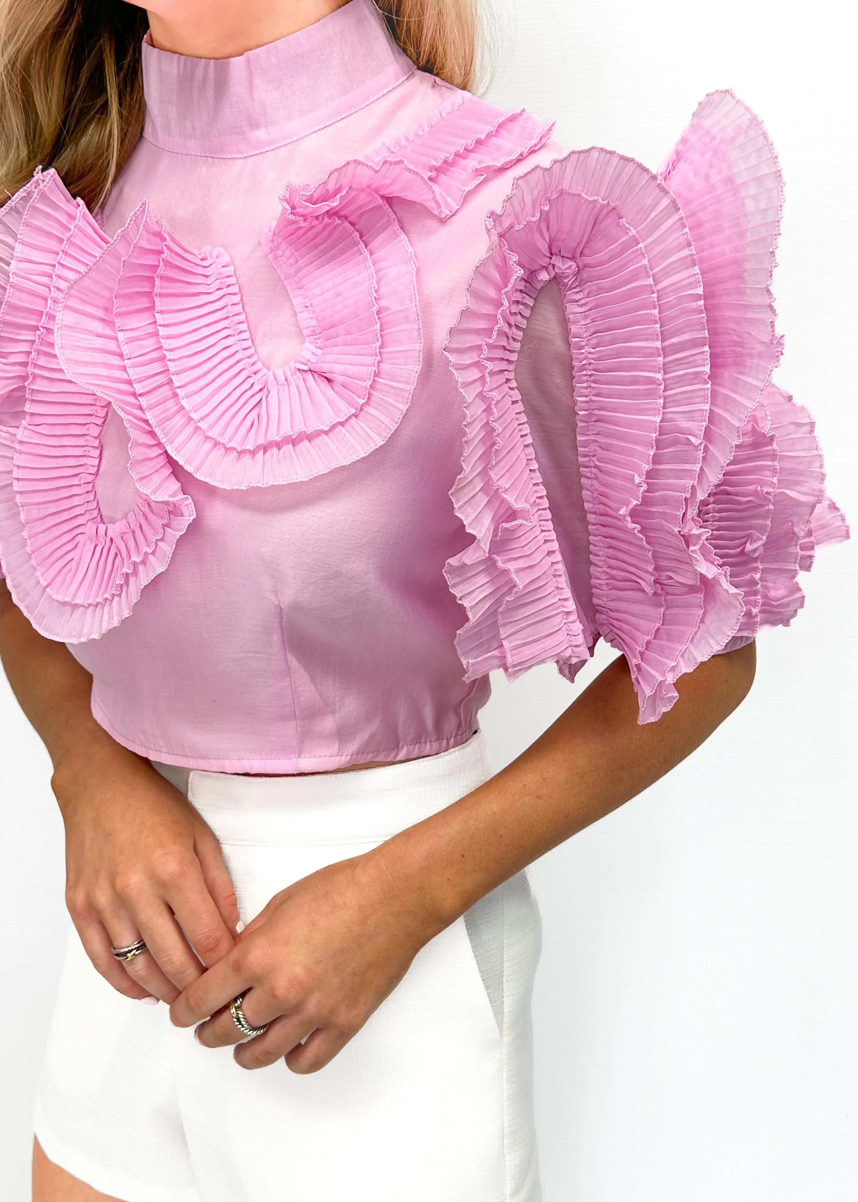 LBLOX Pleated Design Cropped Blouse - Pink