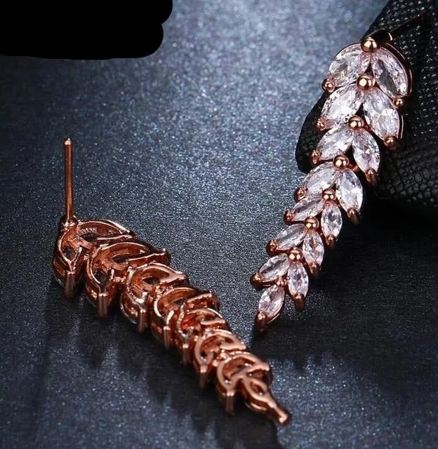 Leaf Pendant Earrings  AAA Cubic Zircon Women's Wedding Party Jewelry Gift