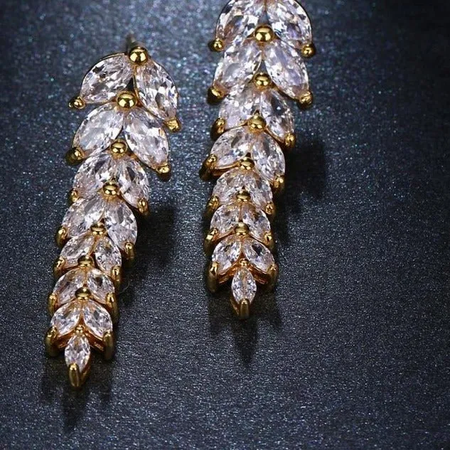 Leaf Pendant Earrings  AAA Cubic Zircon Women's Wedding Party Jewelry Gift