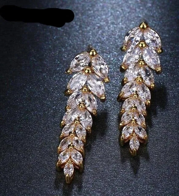 Leaf Pendant Earrings  AAA Cubic Zircon Women's Wedding Party Jewelry Gift