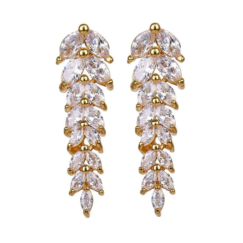 Leaf Pendant Earrings  AAA Cubic Zircon Women's Wedding Party Jewelry Gift
