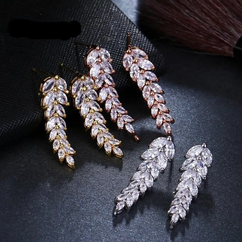 Leaf Pendant Earrings  AAA Cubic Zircon Women's Wedding Party Jewelry Gift