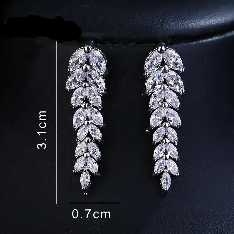 Leaf Pendant Earrings  AAA Cubic Zircon Women's Wedding Party Jewelry Gift