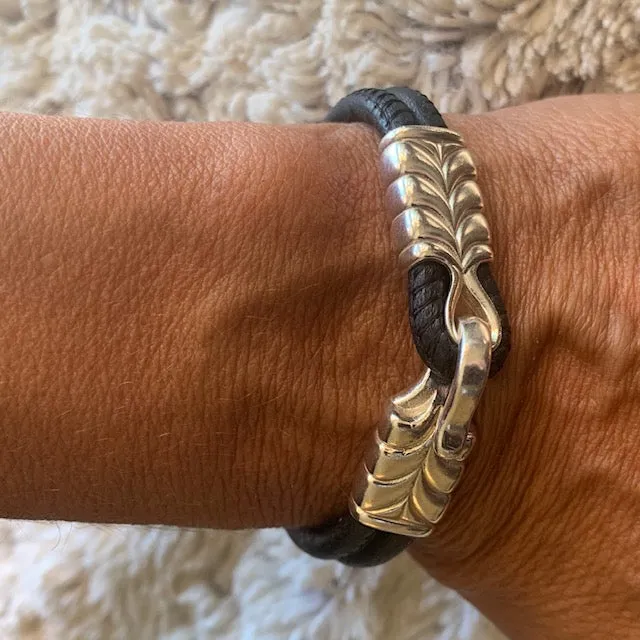 Leather and Silver Bracelet Hook & Eye Closure