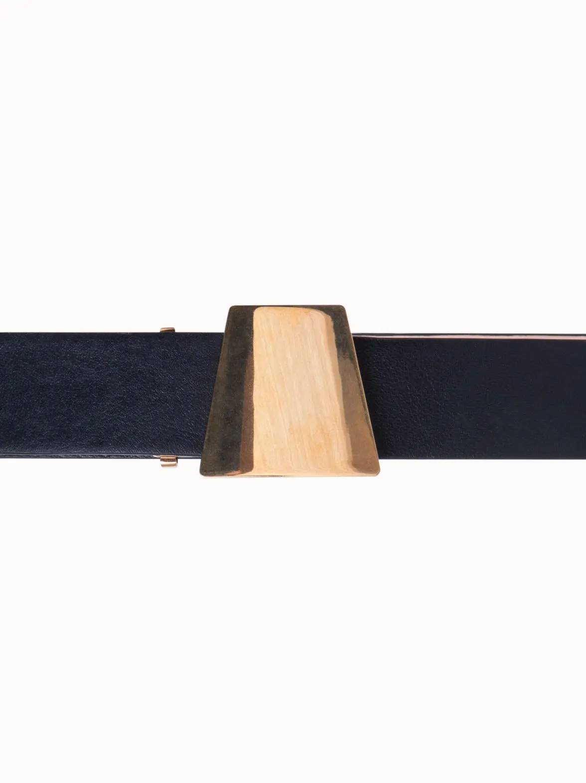 Leather Belt with Gold Trapezoid Buckle