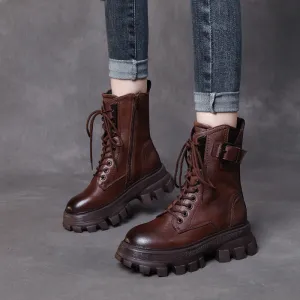 Leather Retro Martin Boots High Side Zip Women's Shoes