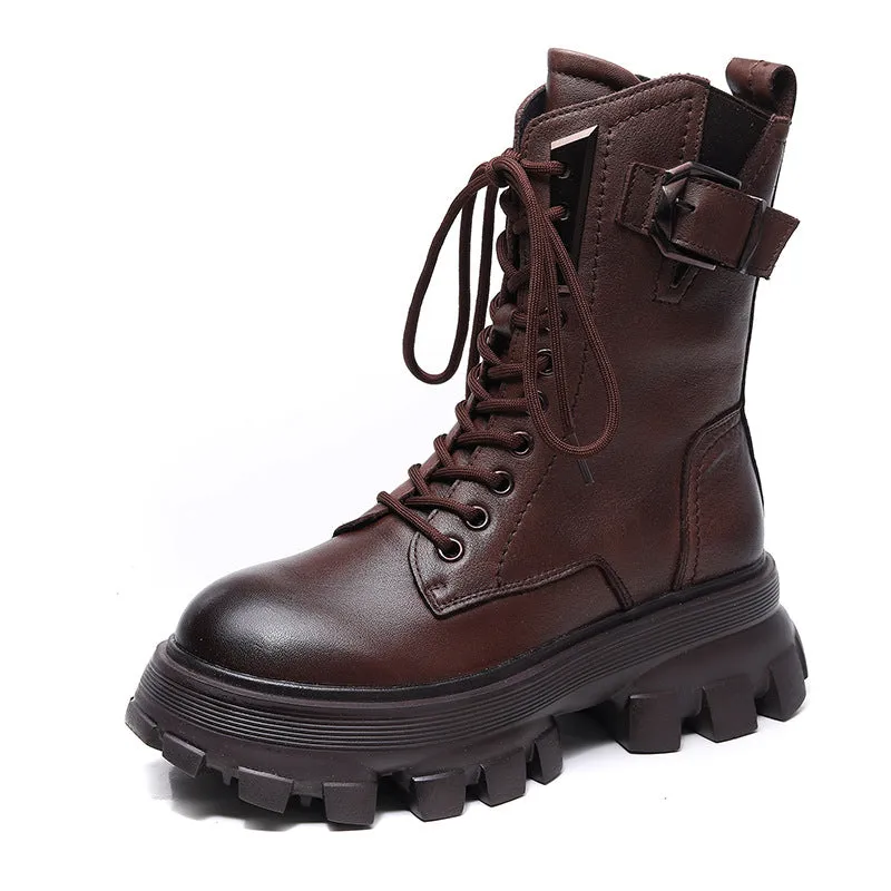 Leather Retro Martin Boots High Side Zip Women's Shoes