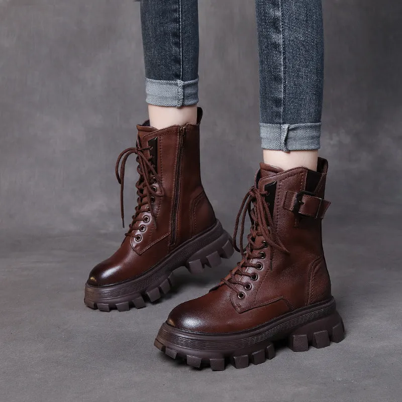 Leather Retro Martin Boots High Side Zip Women's Shoes