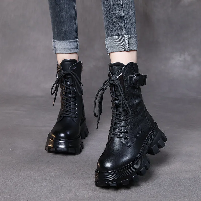 Leather Retro Martin Boots High Side Zip Women's Shoes