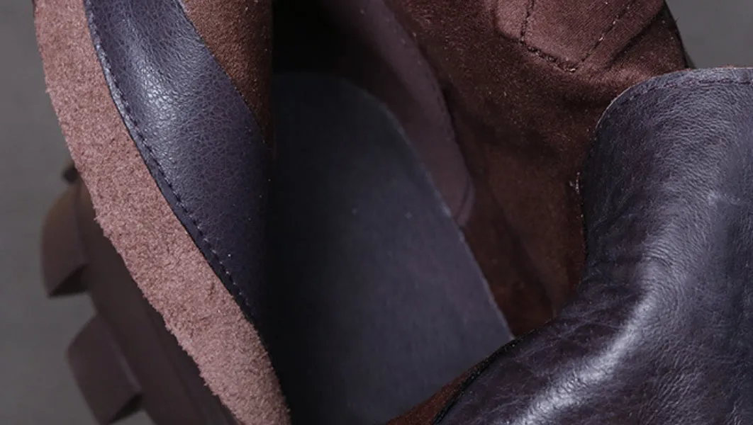Leather Retro Martin Boots High Side Zip Women's Shoes