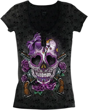 LETHAL THREAT Women's Day of the Dead Gun Tee