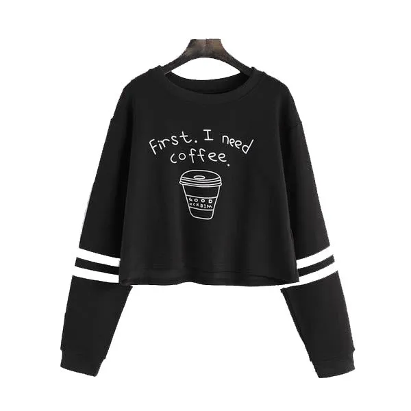 Letter Print Cropped Sweatshirts
