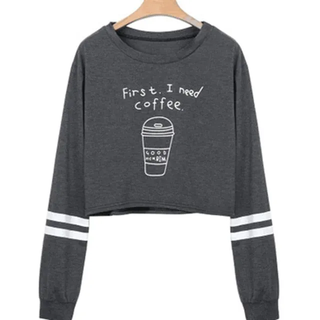 Letter Print Cropped Sweatshirts