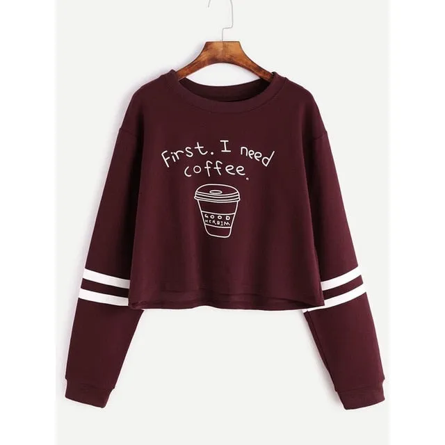 Letter Print Cropped Sweatshirts