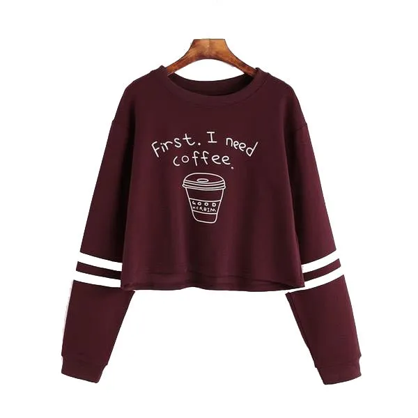Letter Print Cropped Sweatshirts