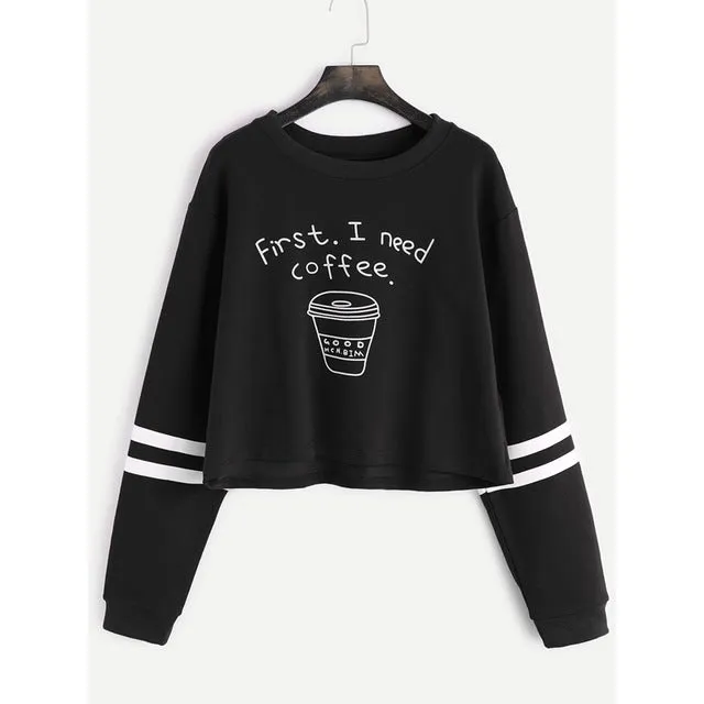Letter Print Cropped Sweatshirts