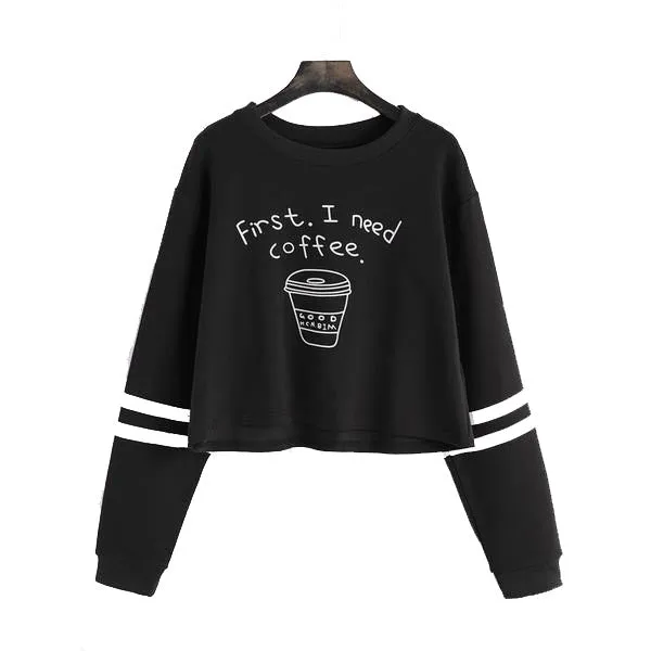 Letter Print Cropped Sweatshirts