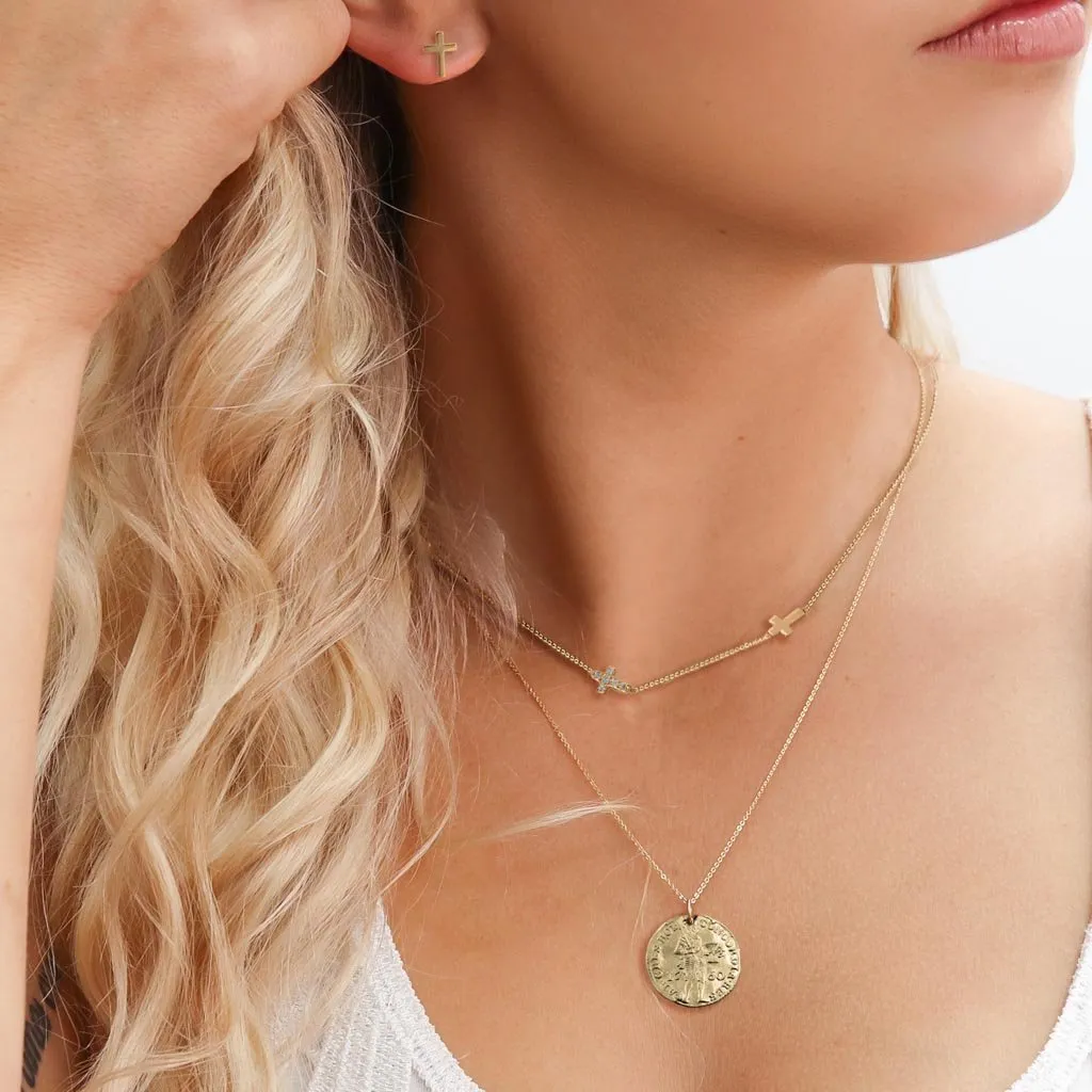 Little Cross Diamond Necklace In 14K Solid Gold