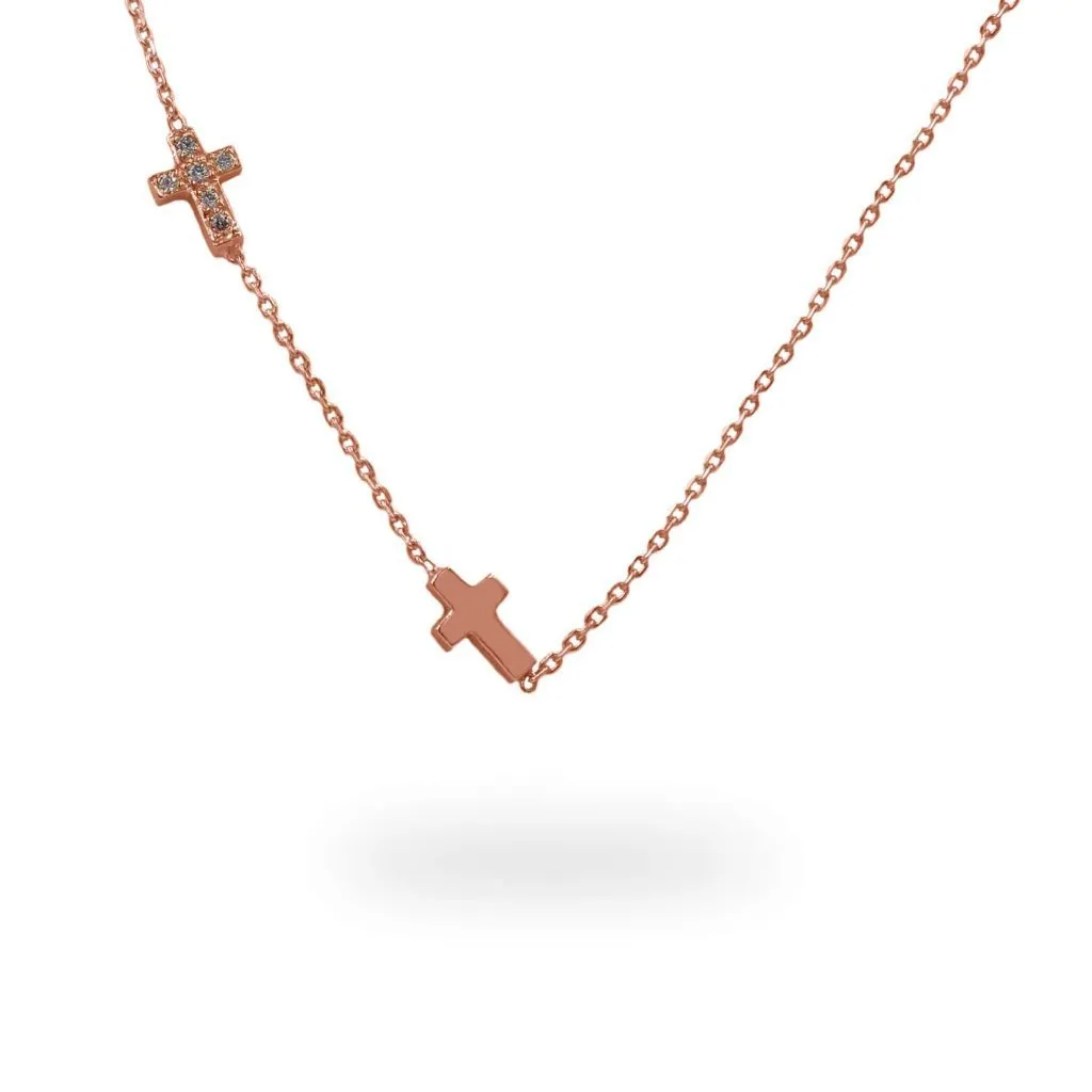 Little Cross Diamond Necklace In 14K Solid Gold