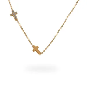 Little Cross Diamond Necklace In 14K Solid Gold