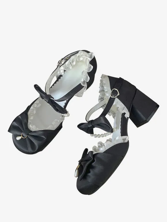 Lolita Wedding Dress Lolita Sandals Pink Bows Ruffles Elastic Fabric Round Toe Lolita Summer Shoes
